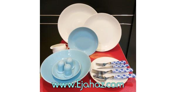 سرویس غذاخوری 30 پارچه چینی سرامیک رنگی آبی- سفید ترکیبی کلارا رومز